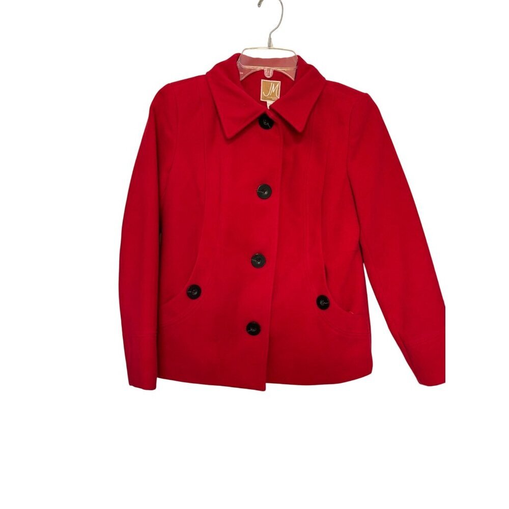 JM Collection‎ Petite Red Button-Up Coat Pockets & Collared Neckline Women's P/P